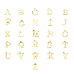 Polished gold stainless steel A-Z initial letter pendants for personalized snake chain bracelets
