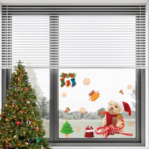 Christmas window stickers set featuring festive dog, Christmas tree and snowflakes decoration
