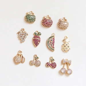 Colorful zircon-encrusted gold fruit charms for DIY jewelry making and earrings