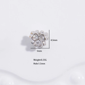 S925 silver heart spacer bead with three zircons for DIY jewelry making 4.5x5mm
