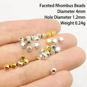 Handheld 4mm geometric faceted spacer beads in gold and silver for DIY jewelry making