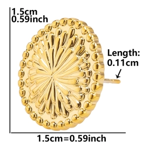 Detailed dimensions of round sunburst pattern stud earrings in 304 stainless steel