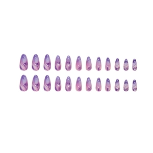 Purple marble texture almond press-on nails set with 24 pieces of gradient purple design