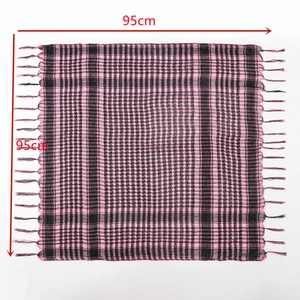 Pink and black shemagh tactical scarf with fringes, 95cm x 95cm square size detail