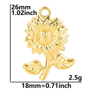 Detailed dimensions of sunflower stainless steel pendant: 26mm by 18mm, weighing 2.5g