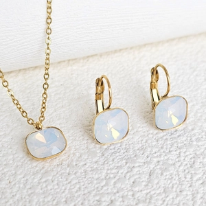 Square zircon jewelry set with gold plated stainless steel necklace and hoop earrings
