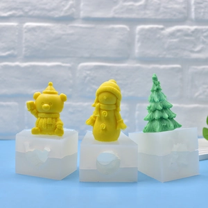 3D Christmas Silicone Molds For Candle Soap Making Bear Snowman Tree Shapes Fondant Baking DIY Handcraft Festive Decor