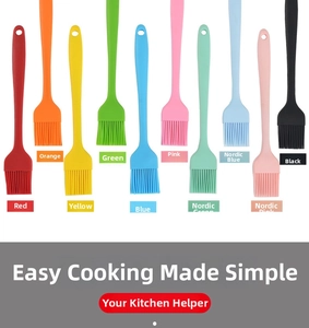 Detailed set of 10 colorful silicone basting brushes with hanging holes for home baking