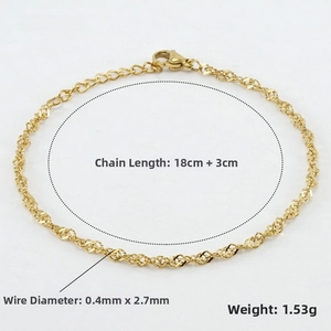 Detail of 18K gold-plated stainless steel water wave chain with lobster clasp measurements