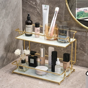 Zweistöckiger Badezimmer Organizer Regale Luxus Eisen Metall Marmor Textur Glas Kosmetik Aufbewahrungsregal