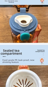 Detail view of food-grade PP water bottle with tea infuser and leak-proof lid design
