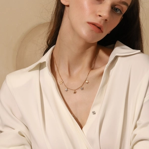 18K gold plated stainless steel necklace featuring sparkling colorful starfish pendants
