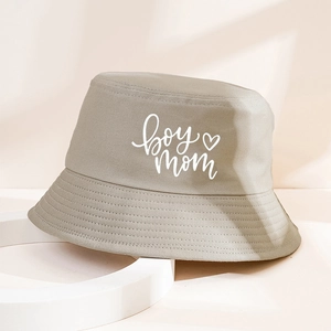 Chapeau bob en coton minimaliste kaki avec imprimé boy mom et décor de coeur