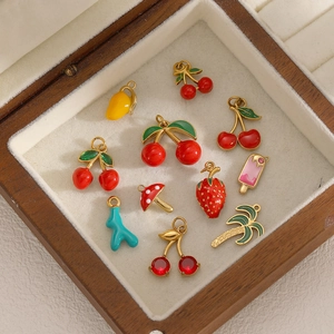 Fruit Vegetable Charms For DIY Jewelry Making Stainless Steel Enamel Pendants Cute Keychain Bracelet Making Accessories