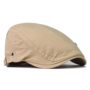 Classic khaki cotton flat cap in British vintage style with adjustable metal strap buckle