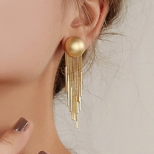 Elegant Long Tassel Drop Earrings For Women Geometric Line Copper Earrings With 925 Sterling Silver Earring Post Jewelry