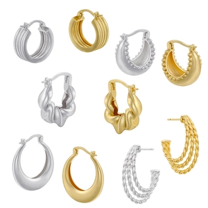 Retro Copper Geometric C Shaped Hoop Earrings For Women 18K Gold Plated Zirconia Twist Textured Ellipse Ear Jewelry Accessories