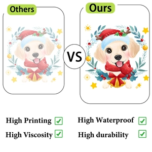 Detailed comparison showing high-quality waterproof Christmas puppy sticker for toilet decor
