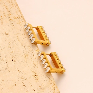 Square 18K gold plated stainless steel earrings with sparkling zircon gemstones