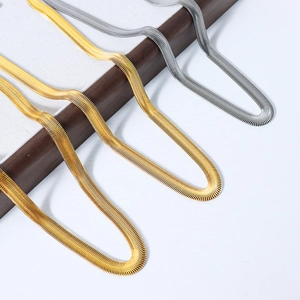 Flat snake chain necklace in gold and silver finish made of high polished stainless steel