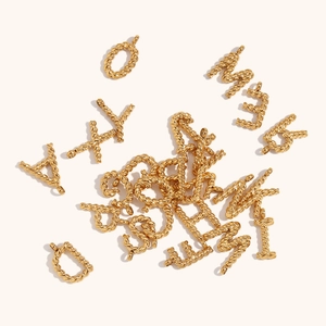 18K gold plated twisted rope style mini letter pendants for fashion DIY jewelry sets