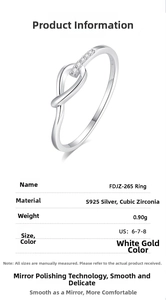 Macro shot of S925 sterling silver infinity knot ring with tiny cubic zirconia details