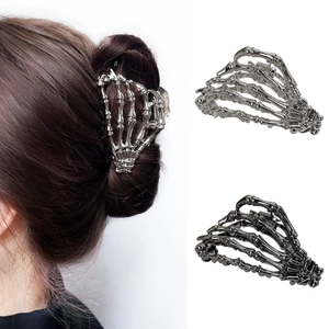 Gothic skull hand metal hair claw clips in silver and gun black for elegant hairstyles