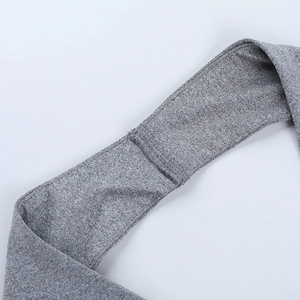 Detailed close-up showing the precise stitching on the grey square-neck halter top strap