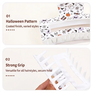Halloween medium square hair claw clip with ghost pumpkin prints and strong metal spring