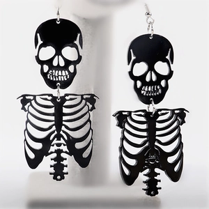 Gothic punk black skeleton skeleton drop earrings in dark Harajuku style for Halloween