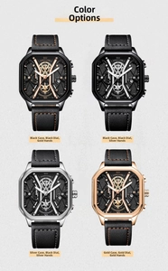 Luminous quartz watches with leather straps in four color variations for men