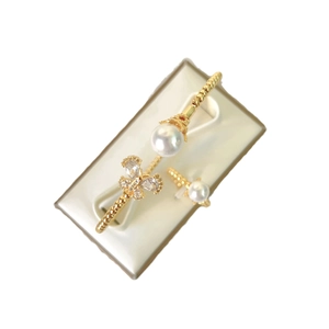 Elegant 18k gold plated butterfly pearl bangle and ring set with sparkling zircons