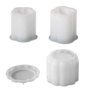 Kit de moules en silicone pour bougies cylindriques fleuries et pots en résine