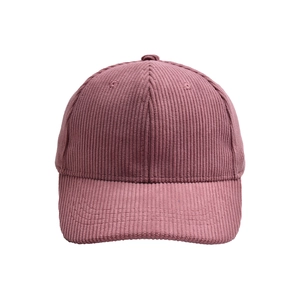 Detailed texture of rose pink corduroy baseball cap with high quality stitching