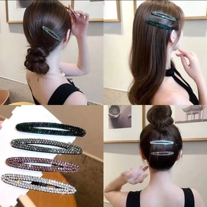 Sparkling rhinestone cloud hair clips in four colors shown on model and close-up view