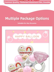 Detail of rose gold diamond ring balloon and heart-shaped foil balloons for Valentines