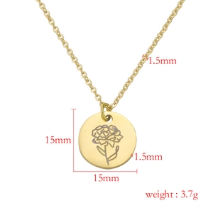 15mm gold stainless steel carnation flower pendant necklace with 1.5mm chain width