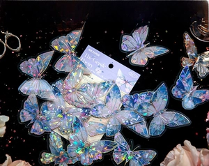 Detailed holographic butterfly stickers set for vintage journaling decoration