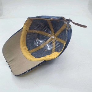Vintage denim baseball cap with rose skull embroidery and adjustable leather back strap