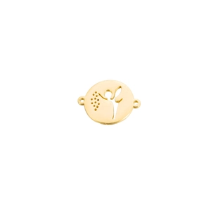 Macro shot of gold stainless steel pendant with hollow fairy angel design and dual rings