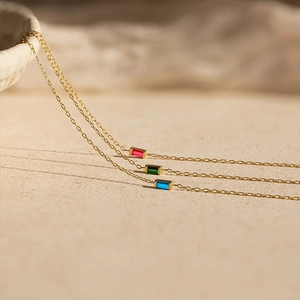 Chic gold-plated stainless steel chain bracelets with colorful rectangular zirconia