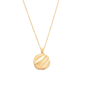Elegant gold round pendant necklace with wavy texture on S925 sterling silver chain