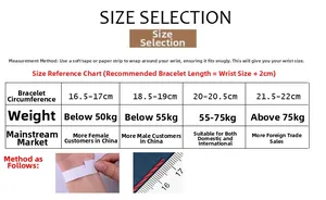 Guida alle taglie per bracciale in pelle intrecciata con istruzioni e tabella misure