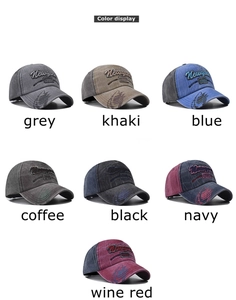 Color options display for vintage washed cotton New York baseball caps with shark embroidery
