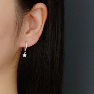 Elegance S925 sterling silver star drop hoop earrings with sparkling cubic zirconia pavé