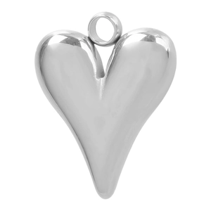 Macro shot of silver irregular heart pendant with polished 304 stainless steel surface
