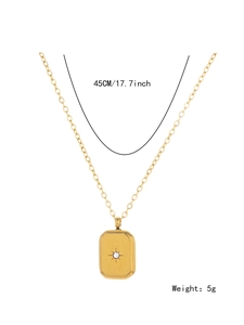 Detail of gold starburst square pendant necklace showing 45cm length and 5g weight