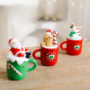 Christmas Miniature Teacup Ornaments Resin Santa Snowman Gingerbread Man Desktop Holiday Decoration Home Festive Gift