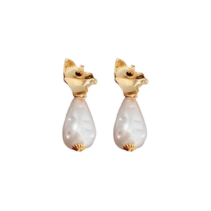French retro baroque pearl earrings with irregular gold geometric studs for women