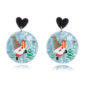 Christmas drop earrings featuring Santa and tree patterns with black heart studs